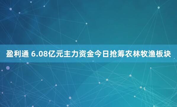 盈利通 6.08亿元主力资金今日抢筹农林牧渔板块
